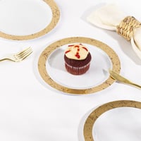 مجموعة (6) صحن بلاستيك أبيض بأطراف ذهبية رخامية |...