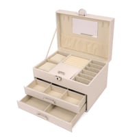 صندوق تنظيم المجوهرات (3) أقسام - لون أبيض
