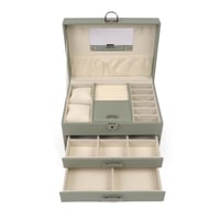 صندوق تنظيم المجوهرات (3) أقسام - لون أخضر