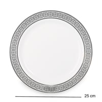 مجموعة (3) صحن بلاستيك أبيض فاخر بأطراف فضية| 25سم