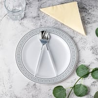 مجموعة (3) صحن بلاستيك أبيض فاخر بأطراف فضية| 25سم