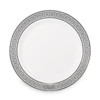 مجموعة (3) صحن بلاستيك أبيض فاخر بأطراف فضية| 25سم