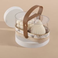 علب توزيعات العيد اكريليك بقاعدة قماش مخمل لون بيج...