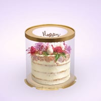 علبة فاخرة شفافة بحواف ذهبية للكيك المرتفع - 23 سم