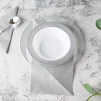 مجموعة (3) صحن بلاستيك أبيض فاخر بأطراف فضية| 25سم