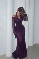 فستان سهره بنفسجي بأكمام طويلة