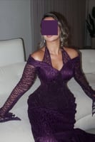 فستان سهره بنفسجي بأكمام طويلة