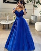 فستان نيلي كلوش فخم قماش شانتون