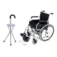 كرسي متحرك SELLA مصنوع من ستيل + عكاز مع مقعد لكبا...