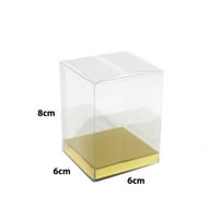 علب هدايا بلاستيك شفافة بقاعدة ذهبية مقاس(6*6*8سم)