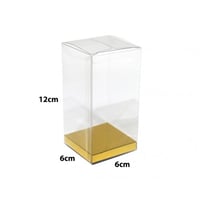 علب توزيعات شفافة بقاعدة ذهبية( 6*6*12سم)