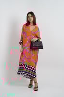 فستان ملمس قطني اورنج و تموجات بالموف طويل 2025