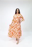 فستان ملمس قطني ناعم - " برتقالي - ابيض " .