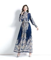 فستان طويل بنقوش عرقية فاخرة - كحلي فاخر