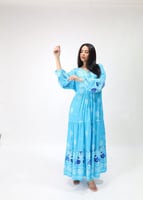 فستان ملمس قطني ناعم - " سماوي " .