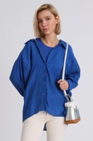 قميص ازرق ساده نسائي كاجوال، صناعة تركية -PERRY