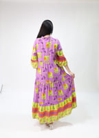 فستان ملمس قطني ناعم - " اخضر - موف" .