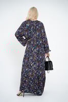 فستان ملمس قطني ازرق و نقش احمر طويل 2025