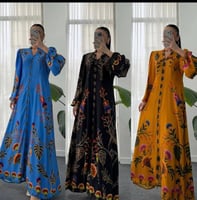 فستان ملمس قطني بثلاث الوان مختلفة طويل 2025