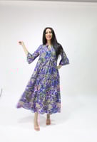 فستان ملمس قطني ناعم - " ازرق و اخضر " تركي .