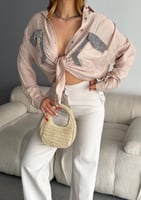 قميص " بيج " مطرز بكريستالات وأحجار فخمة مصنوع من...