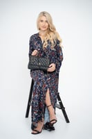 فستان ملمس قطني ازرق و نقش احمر طويل 2025