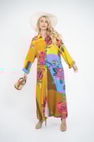 فستان ملمس قطني بالوان صيفية و نقش وردي طويل 2025