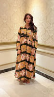 فستان مربعات كلاسيك أسود وذهبي قطن بتصميم مميز