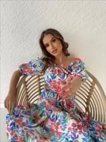 فستان صيفي اوف شولدر برسومات عصرية