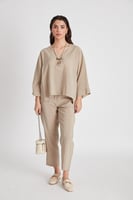 بدلة بيج قميص وبنطلون فضفاضين، صناعة تركية - "PERR...