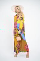 فستان ملمس قطني بالوان صيفية و نقش وردي طويل 2025