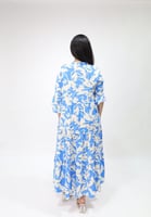 فستان ملمس قطني ناعم - " بيبي بلو و ابيض" .