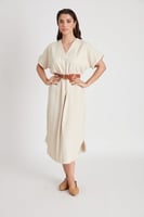 فستان عصري، بحزام لون - بيج - صناعة تركية -PERRY