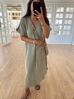 فستان عصري كاجوال بأكمام قصيرة، لون - رمادي - صناع...