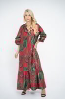 فستان ملمس قطني بالون الاحمر و الاخضر طويل 2025