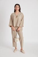 بدلة بيج قميص وبنطلون فضفاضين، صناعة تركية - "PERR...