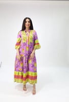 فستان ملمس قطني ناعم - " اخضر - موف" .