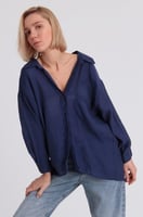 قميص ساده كحلي نسائي كاجوال، صناعة تركية -PERRY