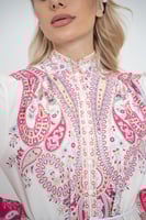 فستان طويل بنقوش عرقية فاخرة - وردي