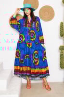 فستان ملمس قطني ناعم - " كحلي - برتقالي - بيبي بلو...