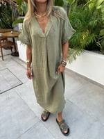 فستان عصري كاجوال بأكمام قصيرة، لون - رمادي - صناع...