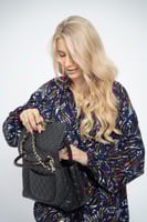 فستان ملمس قطني ازرق و نقش احمر طويل 2025