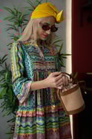 فستان ملمس قطني بالوان مموجة طويل 2025