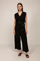 " أفرول اسود على شكل فستان عصري كاجوال بدون أكمام،...