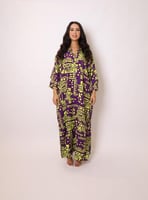 فستان عصري ملون " اخضر و موف " ملمس قطني فاخر صناع...