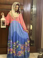 فستان ملمس قطني ناعم - " بينك و ازرق "صناعة تركية