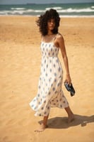 فستان عصري كاجوال - ابيض - بنقوش صناعة تركية .- PE...