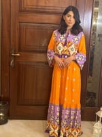 فستان ملمس قطني ناعم - " برتقالي و بنفسجي "صناعة ت...