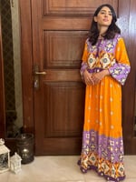 فستان ملمس قطني ناعم - " برتقالي و بنفسجي "صناعة ت...