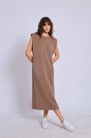 فستان بني عصري كاجوال بدون أكمام، صناعة تركية،-PER...